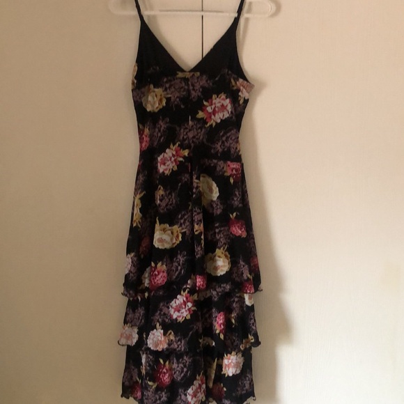 Woman’s Newport News whimsigoth Y2k Spaghetti strap stretchy Floral black dress - Picture 11 of 15